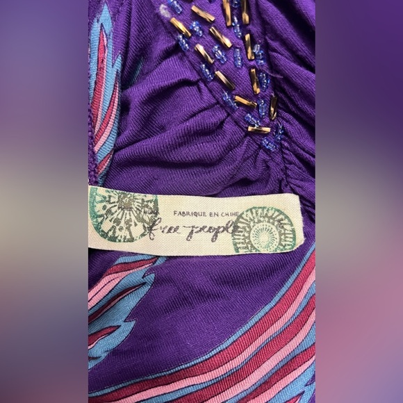 Free People Embellished/Beaded Asymmetrical Shoulder Wing detail Tunic Dress. - Picture 10 of 11